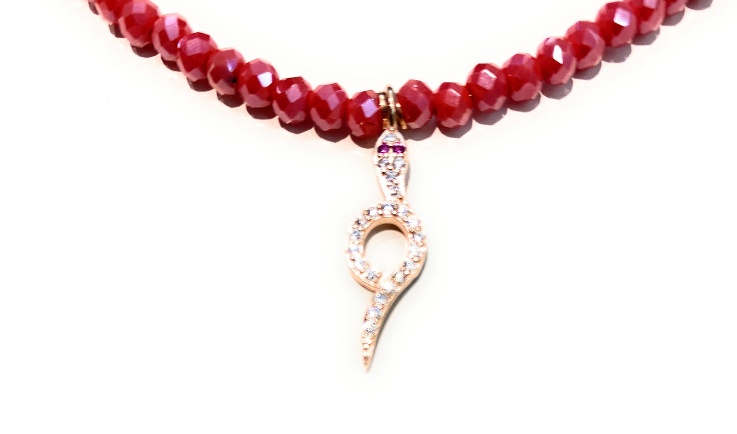 Collarino diWa Jewels cristalli sfaccettati pendente serpentino argento sterling placcato oro