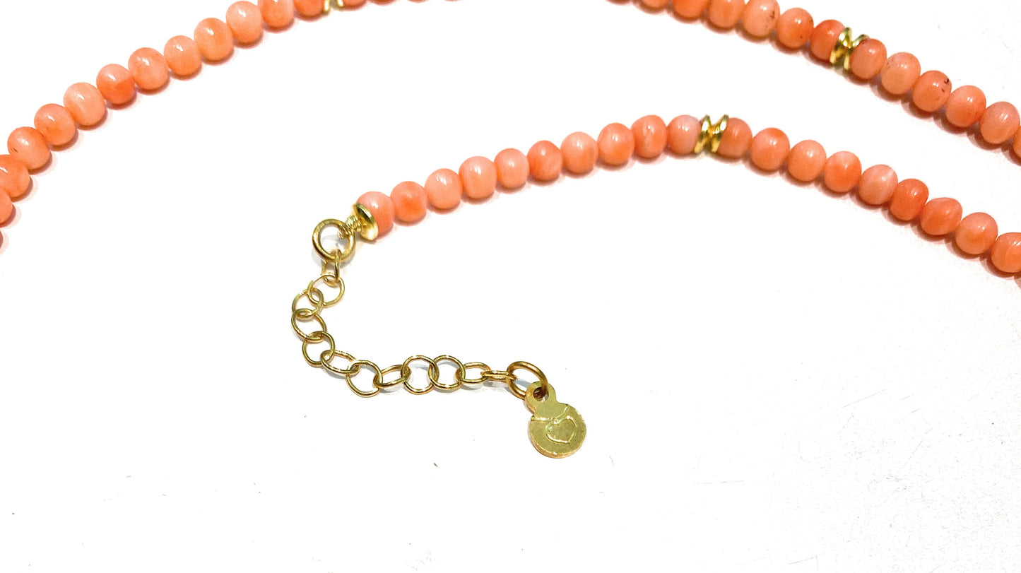 Collarino choker corallo naturale color arancio mm 2 argento sterling regolabile