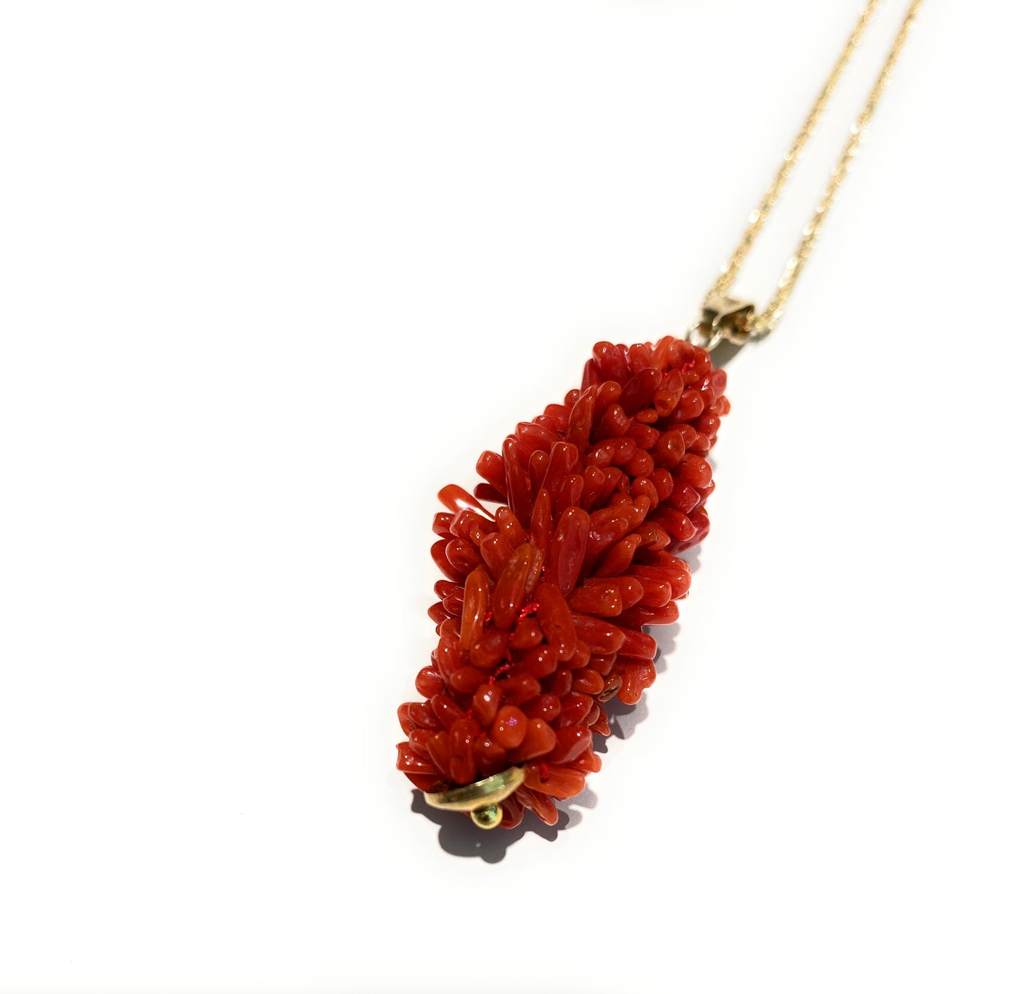 Collana con ciondolo in corallo naturale rosso chips collanina funetta brillantata in argento sterling
