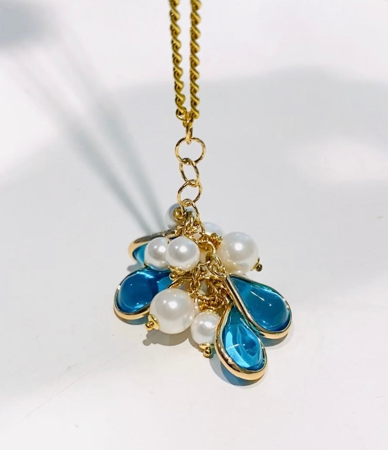 Mono orecchino Lungo diWa Jewels Pendente Gocce Cristalli Azzurri Perle Argento Sterling