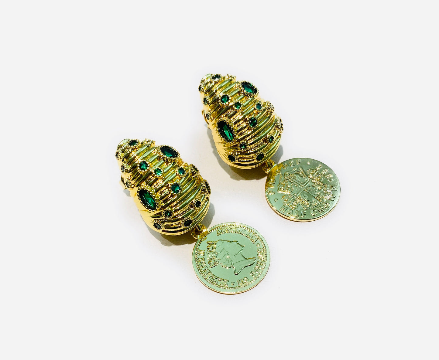 Orecchini diWa Jewels perno con Goccia e Pendente Moneta in bronzo placcato oro farfallina in argento 925