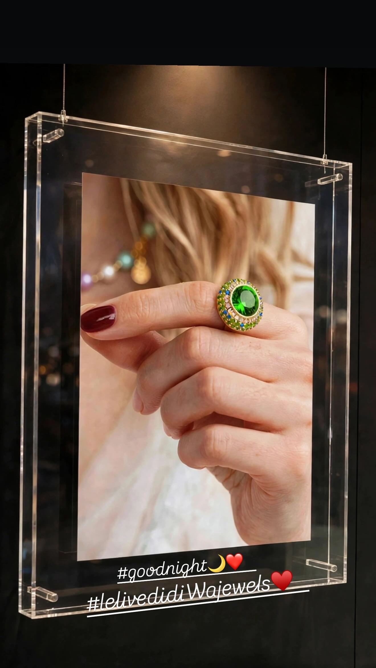 Anello Bronzo con Zirconi Multicolor e Pietra Verde - diWa Jewels - Statement Ring Indice