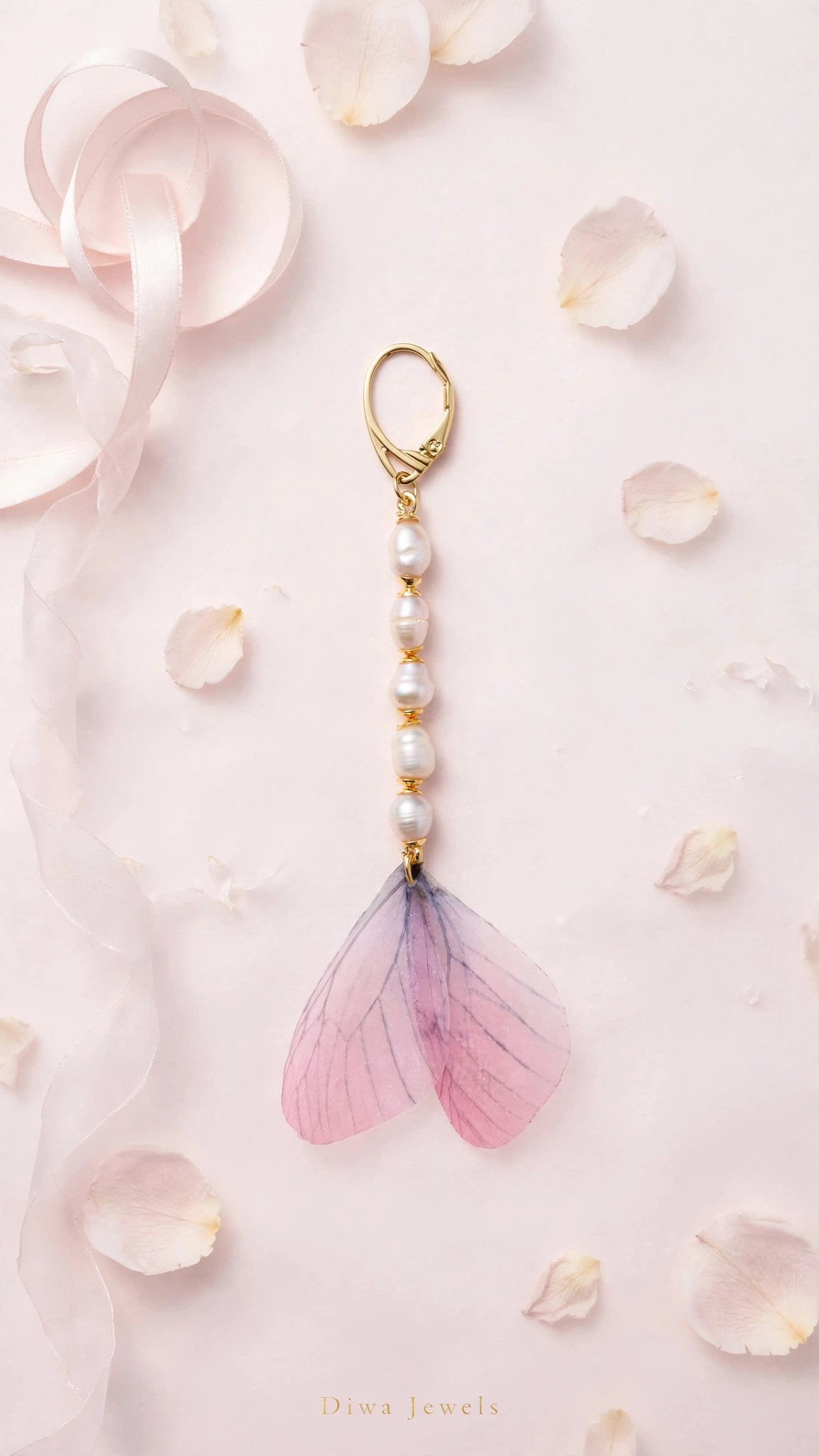 Mono Orecchino Farfalla con Perle Orecchino Lungo Ali di Farfalla Rosa Lilla Orecchino Pendente Perle Naturali argento 925 Monachella