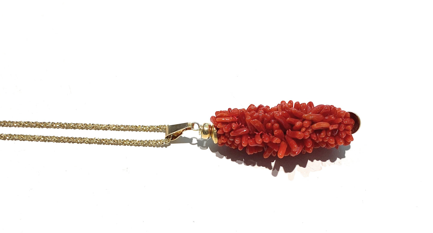 Collana con ciondolo in corallo naturale rosso chips collanina funetta brillantata in argento sterling