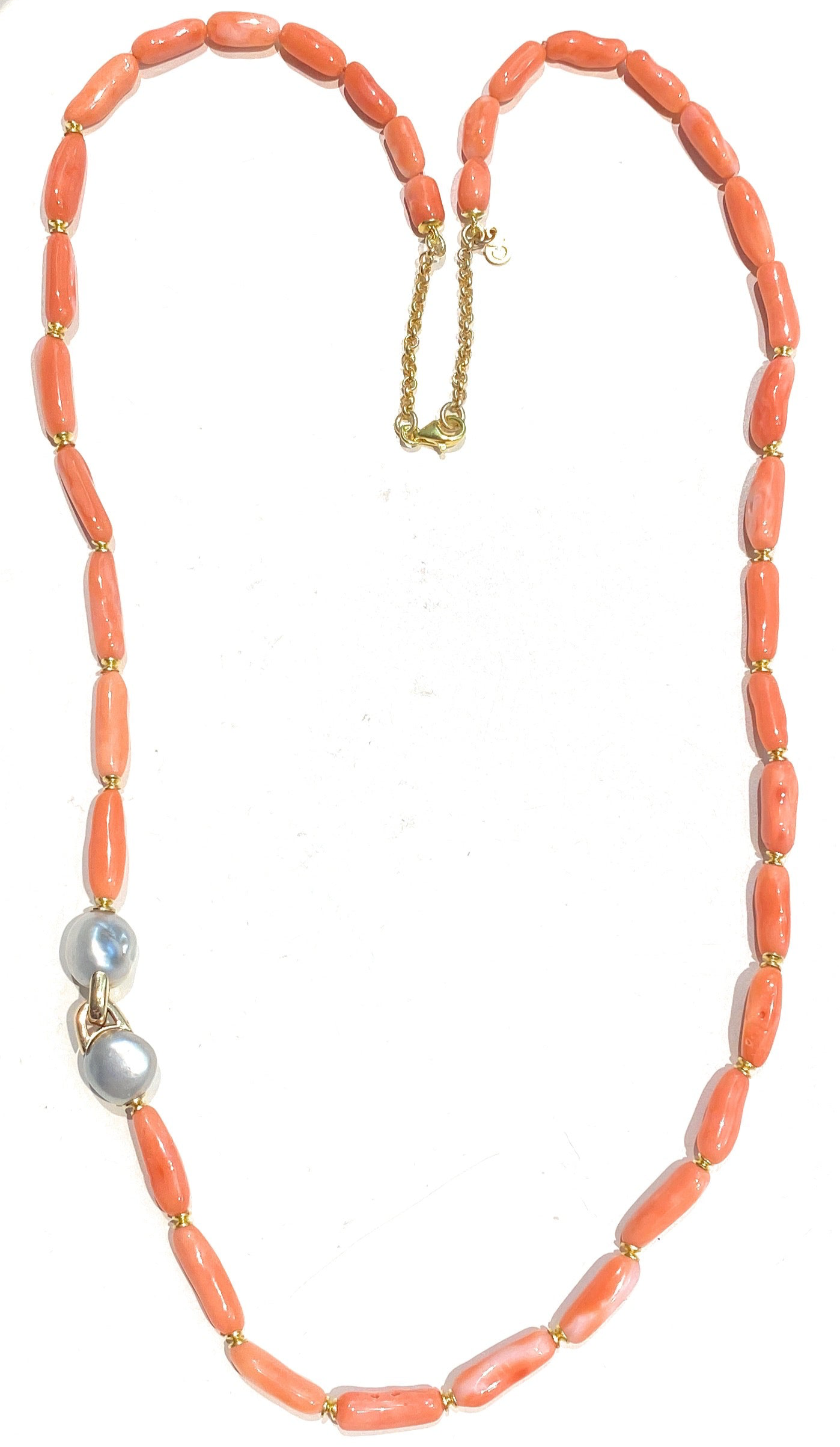 Collana diWa Jewels Corallo Naturale color Arancio sfumature rosate Perla bianca e Grigia Argento Sterling e Oro giallo 9 kt