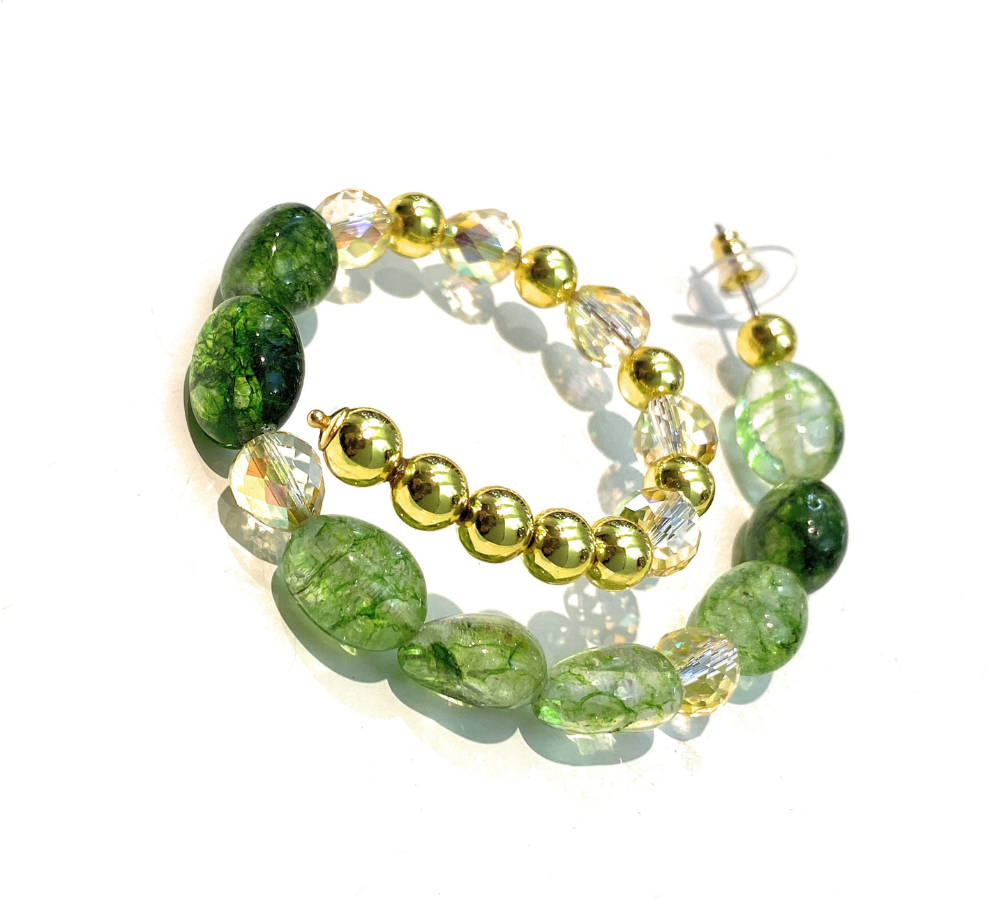 Mono orecchino cristallo rocca verde ematite cristalli gold goccia
