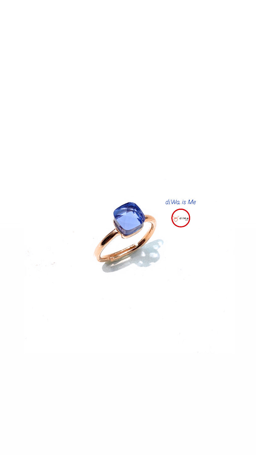 Anello in Argento 925 con Zircone Tipo Paraiba Carré Sfaccettato – Varianti di Finitura – diWa Jewels