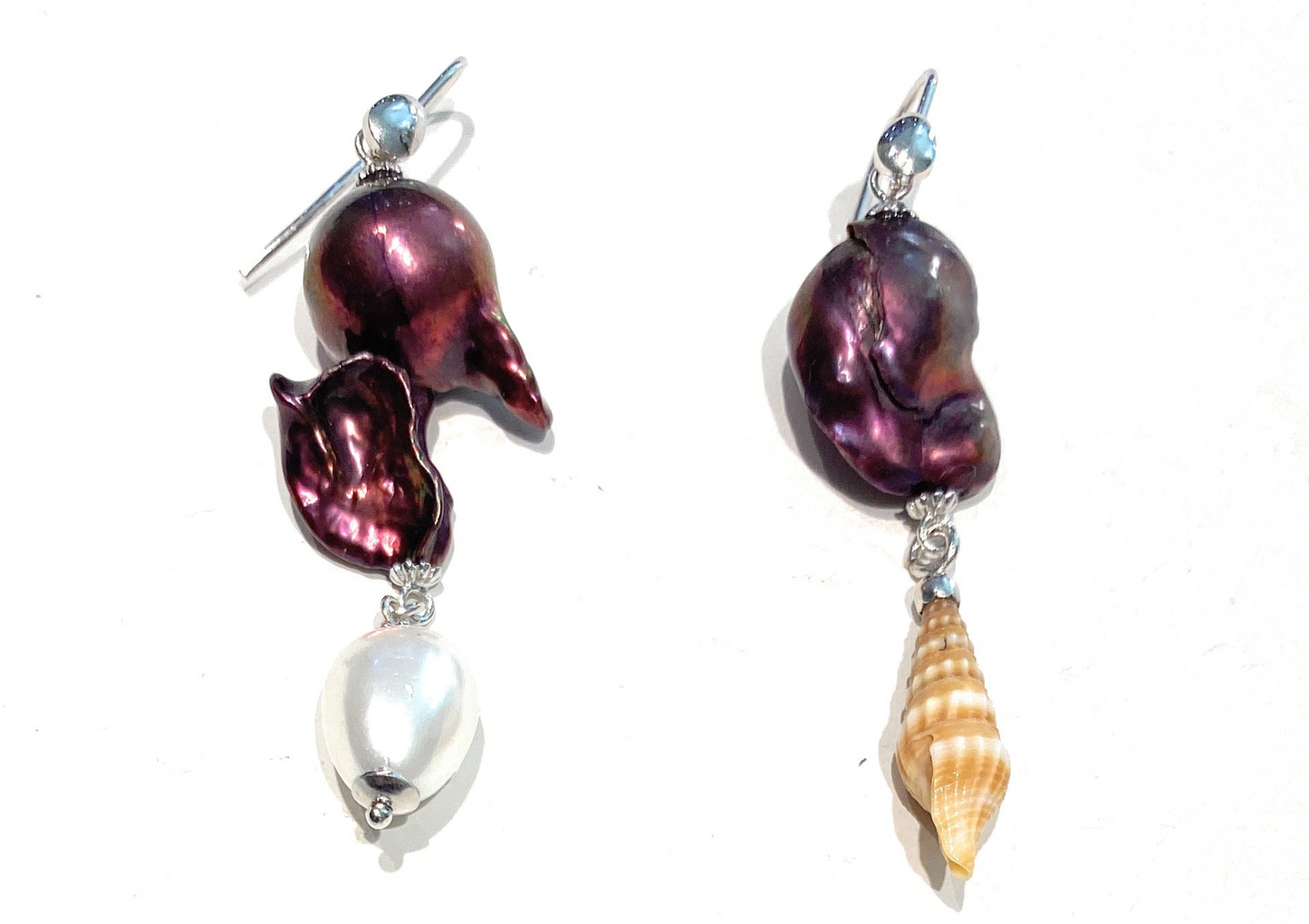 Orecchini diWa Jewels con Perle Viola e Bianche in Argento Sterling Rodio bianco
