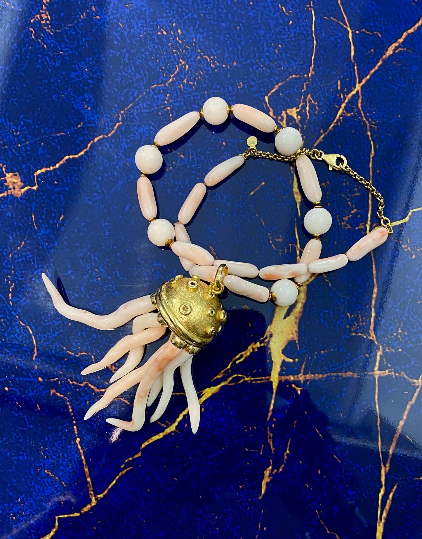 Collana con pendente “medusa”turchese e corallo argento sterling pezzo unico