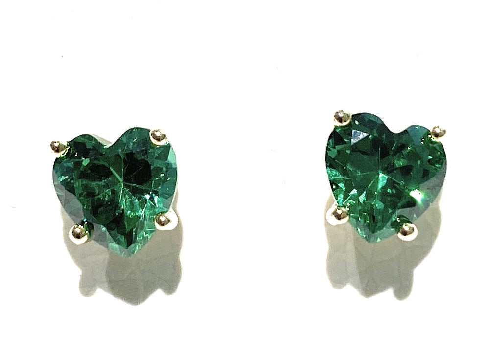 Orecchini a lobo cuore verde smeraldo argento sterling rodio bianco