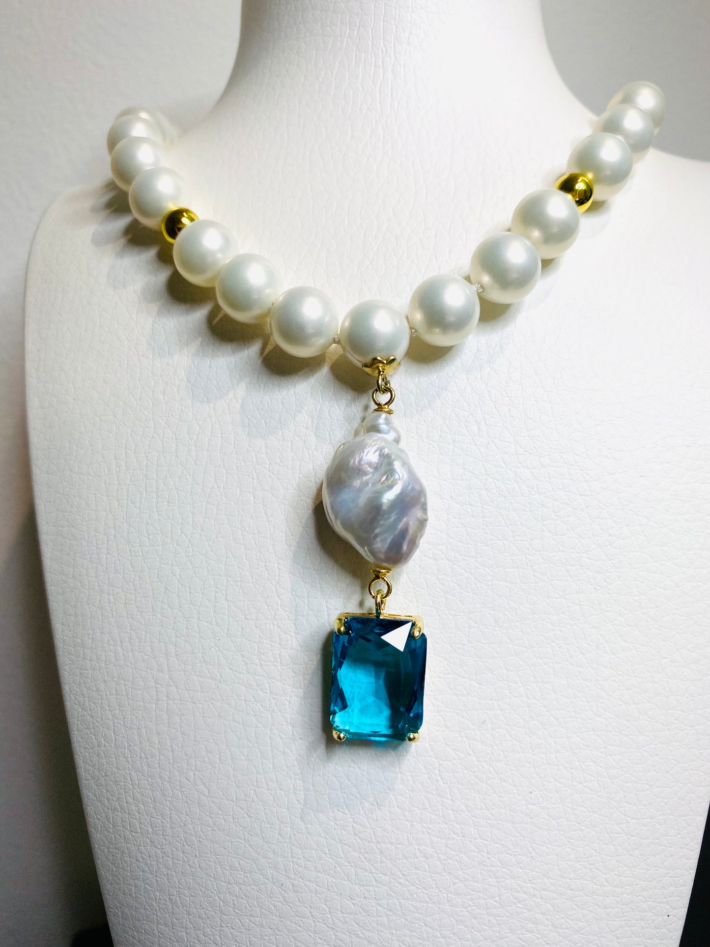 Collana perle Maiorca perla fresh water cristallo azzurro argento sterling placcato oro giallo