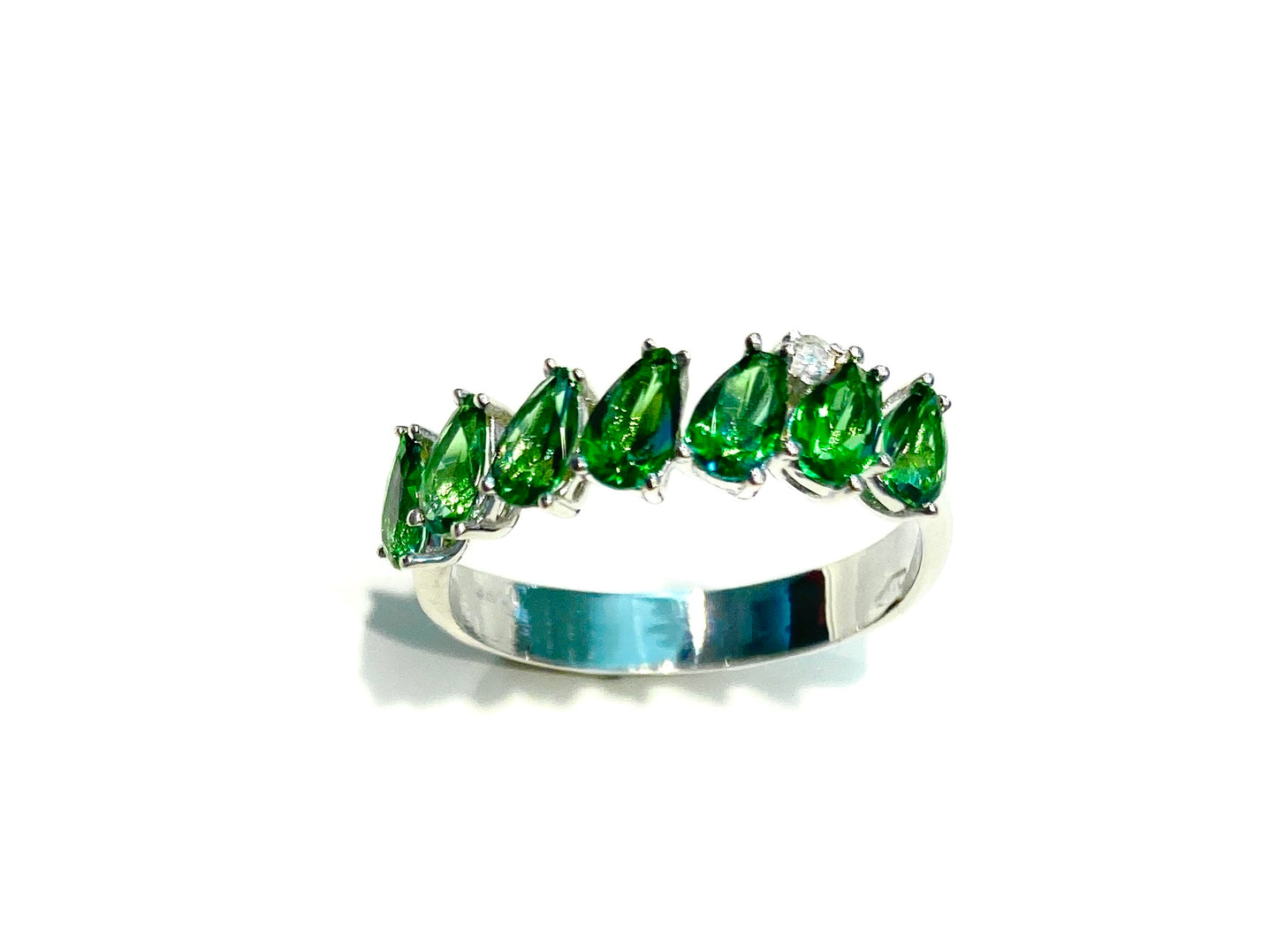 Anello veretta gocce verdi paraiba diamante naturale oro bianco 18 Kt