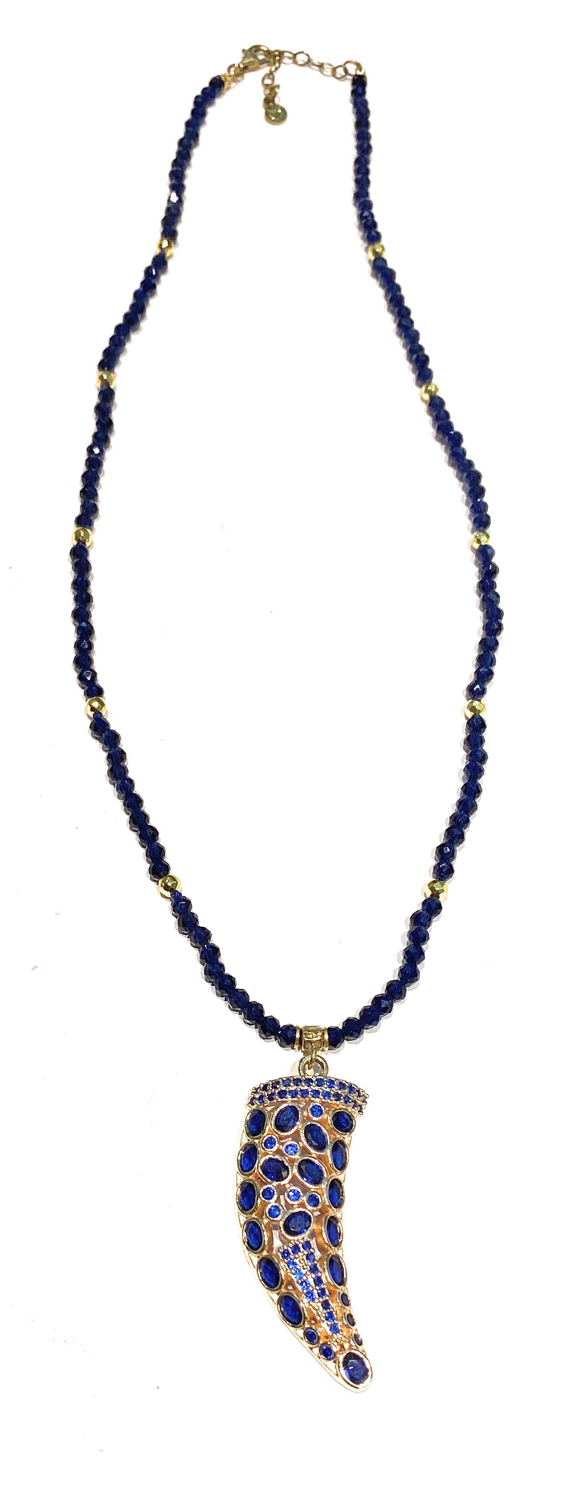 Collarino argento sterling zirconi blu gold cornetto blu
