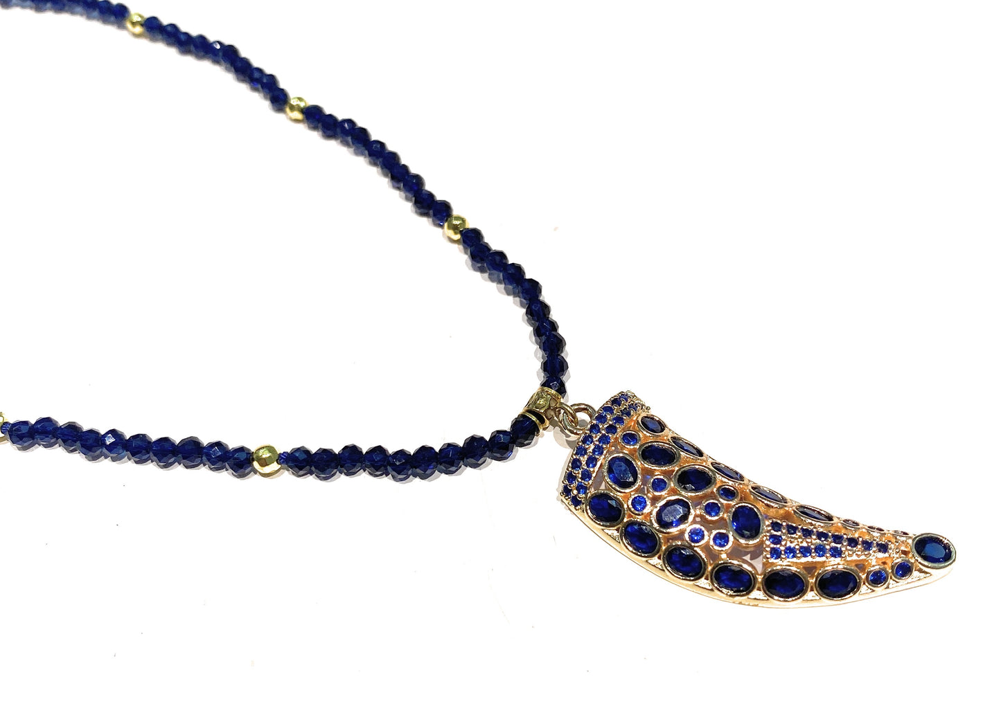 Collarino argento sterling zirconi blu gold cornetto blu