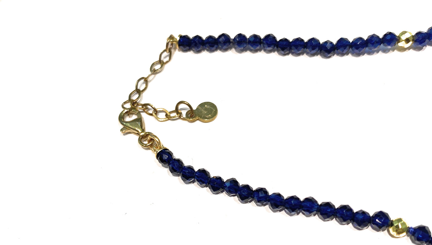 Collarino argento sterling zirconi blu gold cornetto blu