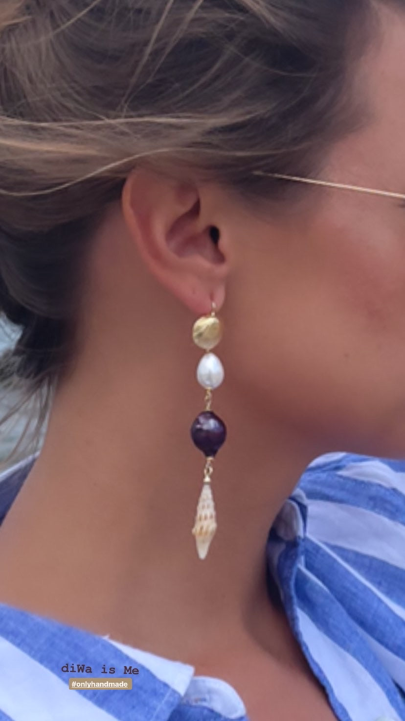 Orecchini diWa Jewels con Perle Viola e Bianche in Argento Sterling Rodio bianco
