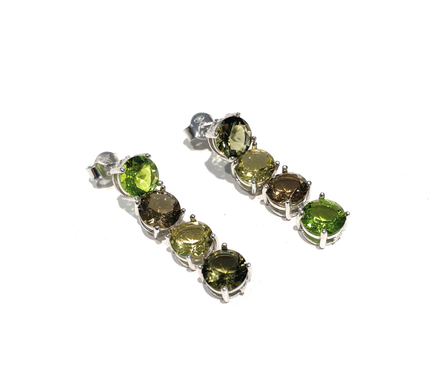 Orecchini pendenti zirconi colorati verde petrolio argento sterling rodio bianco
