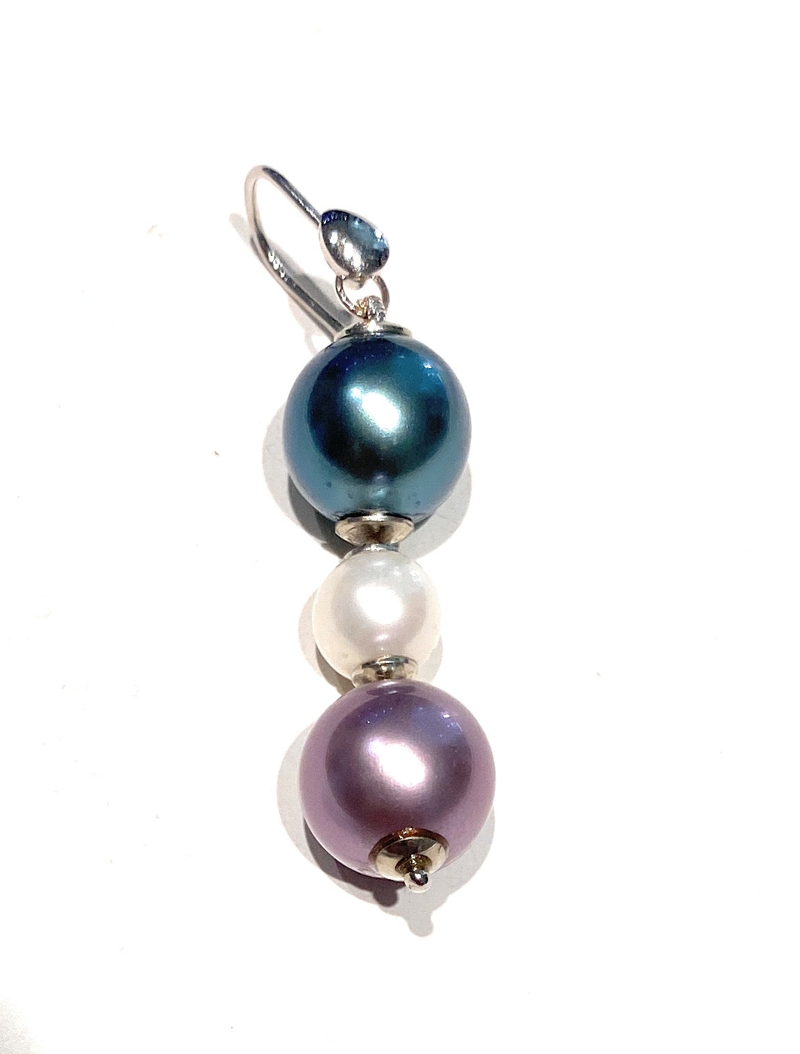 Mono orecchino chiusura amo perle multicolor argento sterling