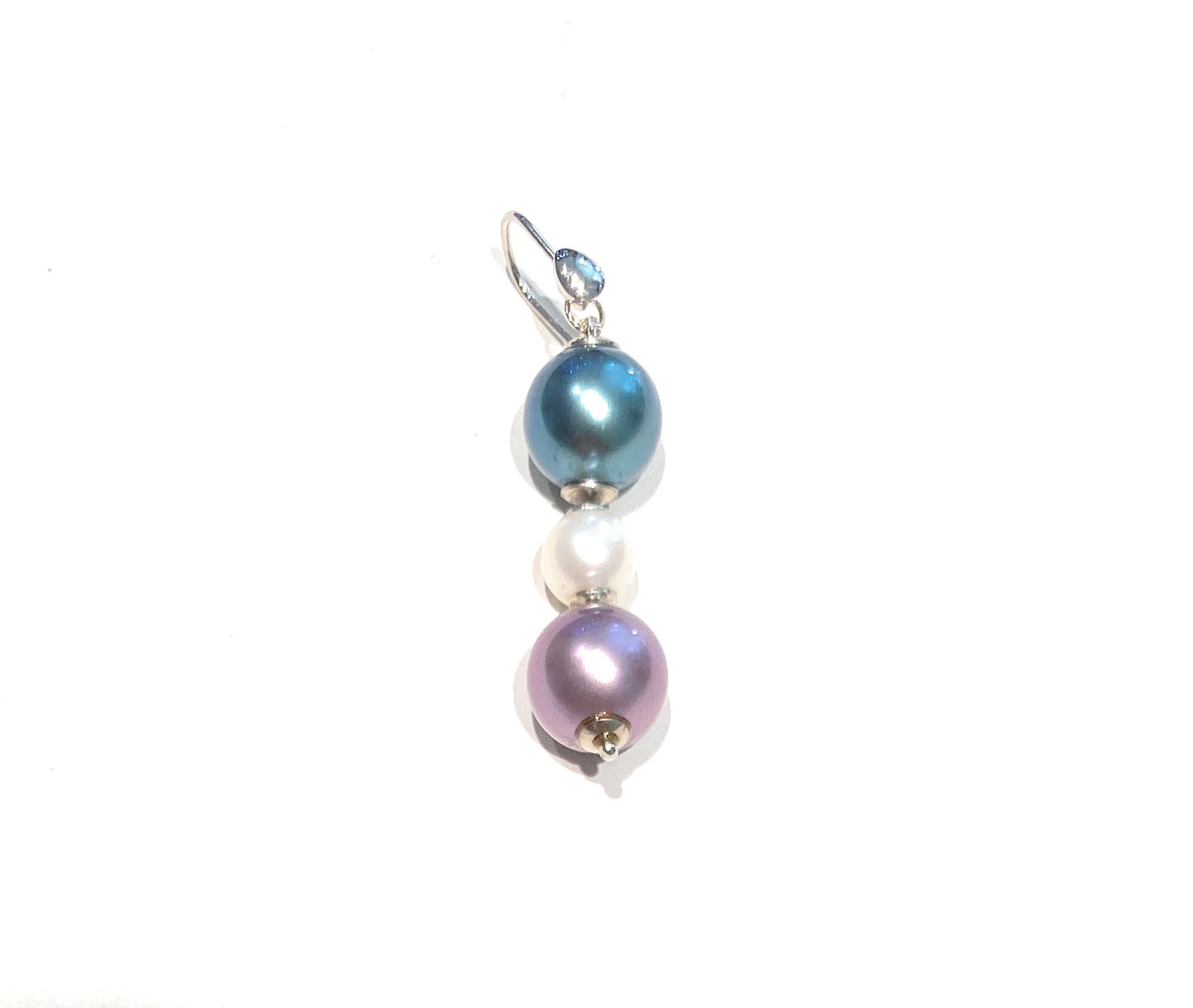 Mono orecchino chiusura amo perle multicolor argento sterling