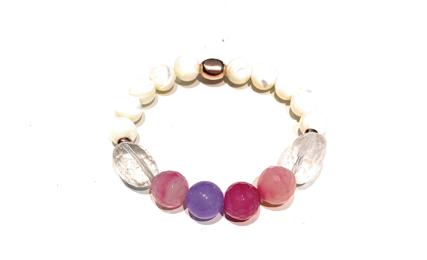 Bracciale madreperla e pietre dure in argento sterling galvanica rosé