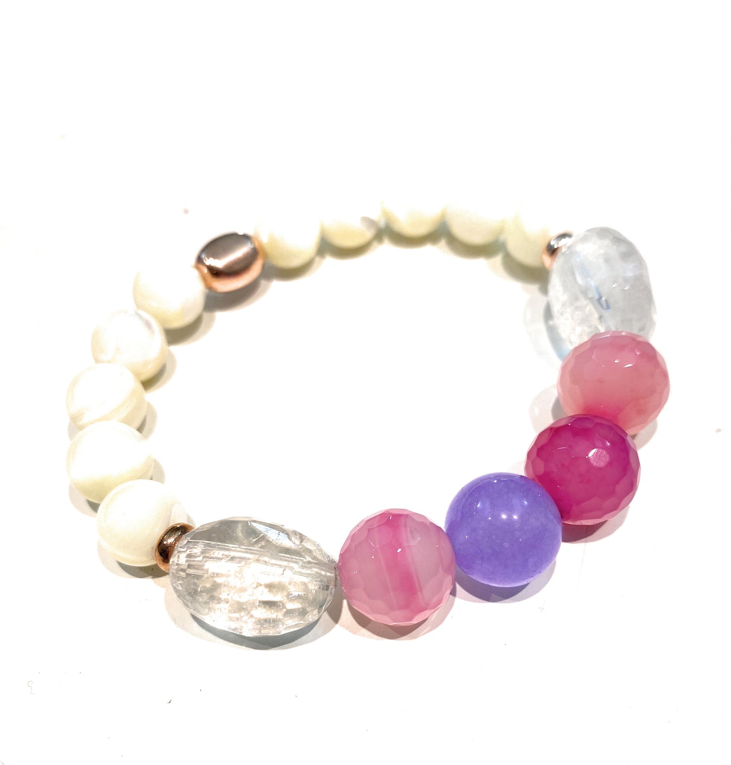 Bracciale madreperla e pietre dure in argento sterling galvanica rosé