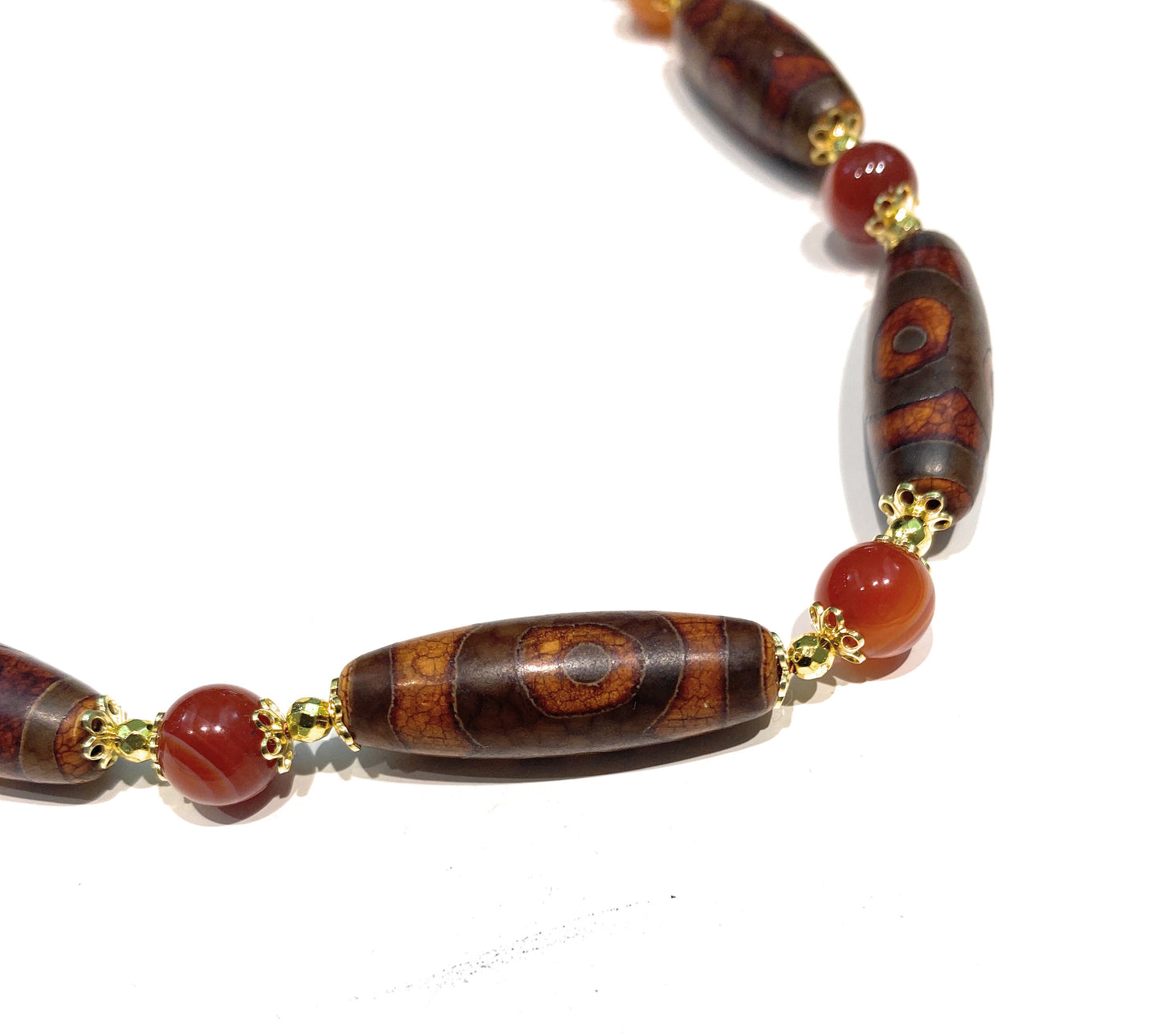 Collana agata tibetana ematite gold argento sterling placcato oro giallo