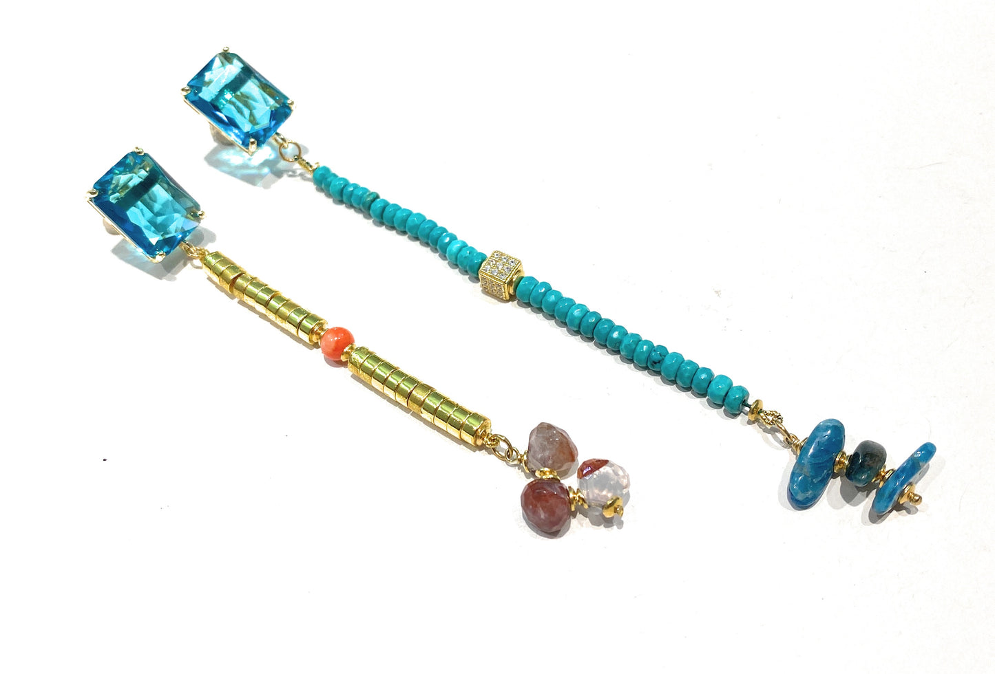 Orecchini cristallo azzurro ematite gold conchiglia arancio turchese rondelle in argento sterling