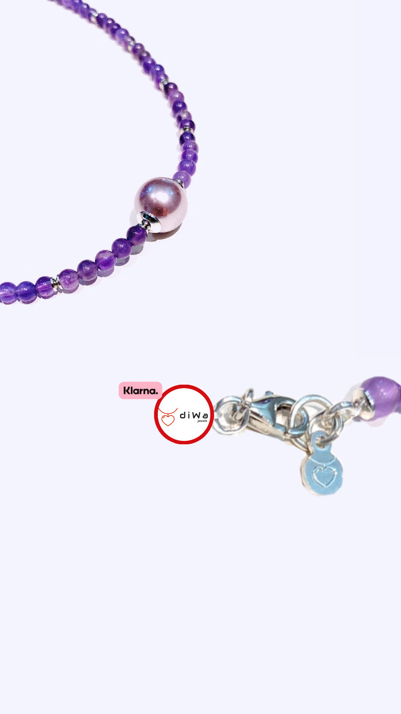 Collarino tipo choker ametista perla Maiorca lilla in argento sterling rodio bianco