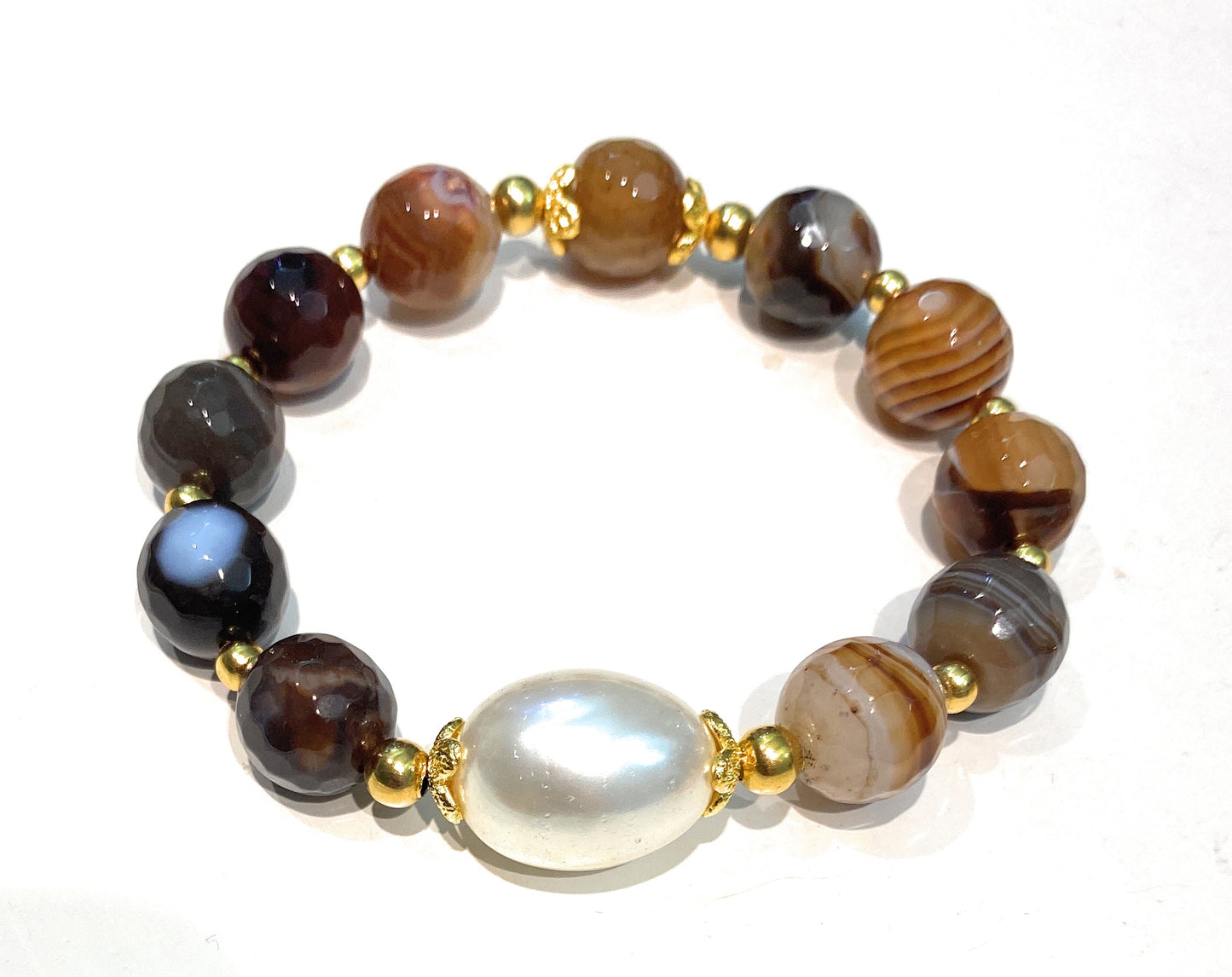 Bracciale madreperla e pietre dure in argento sterling galvanica rosé