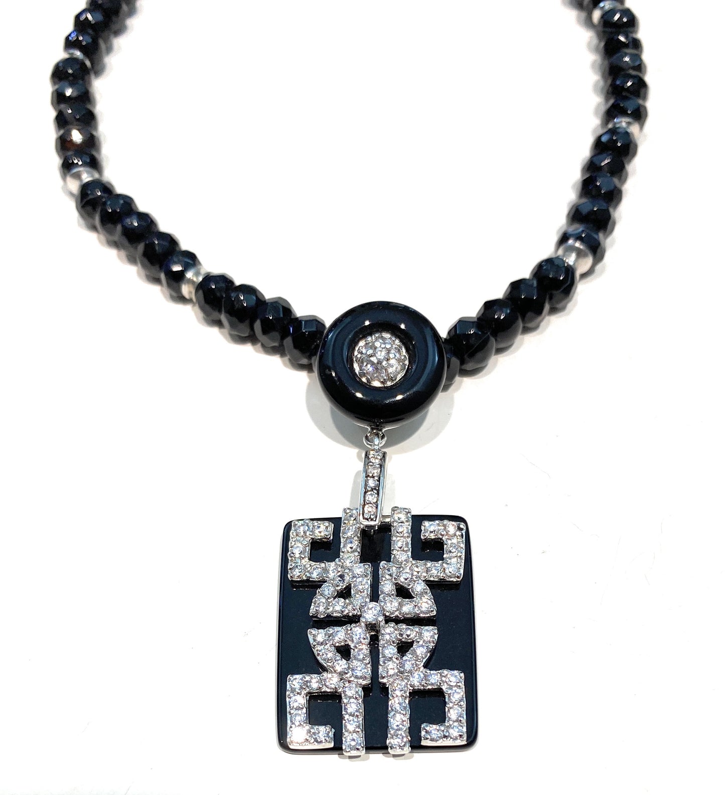 Collana Choker diWa Jewels Agata Nera rondelle sfaccettate Ciondolo Argento e Zirconi bianchi