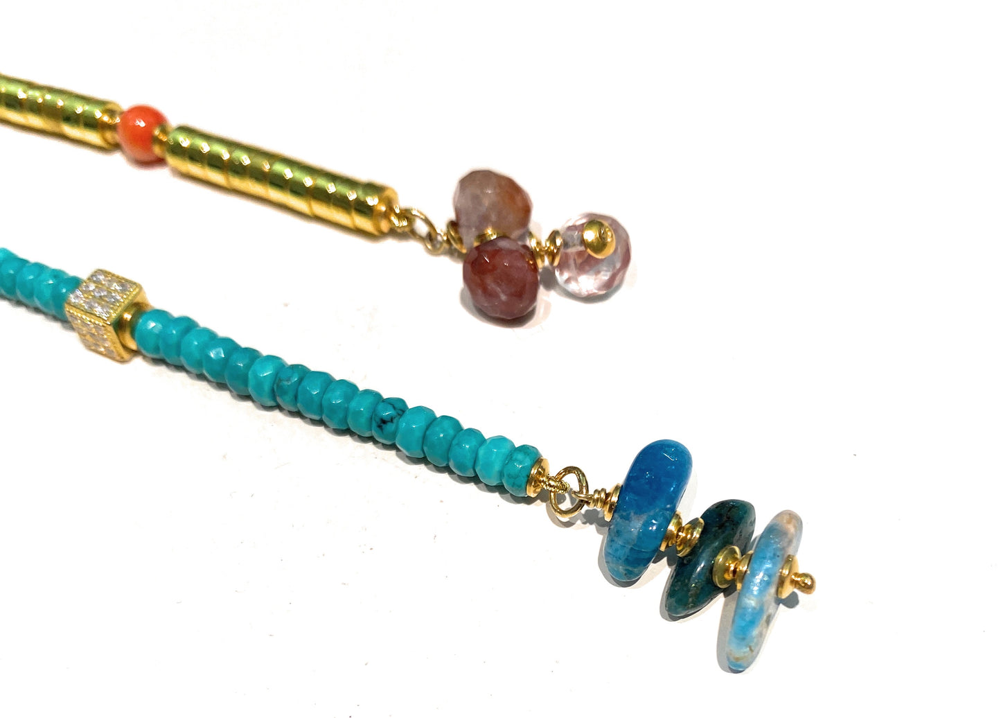 Orecchini pendenti a filo ematite gold conchiglia arancio turchese rondelle in argento sterling