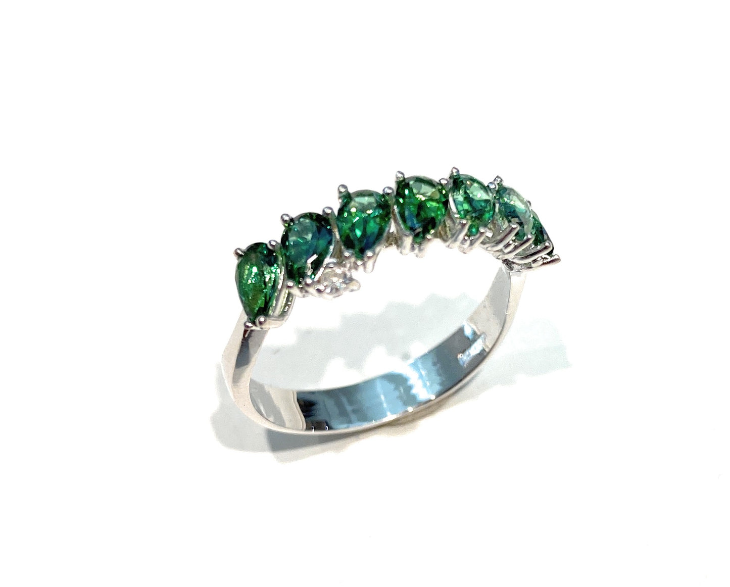 Anello veretta gocce verdi paraiba diamante naturale oro bianco 18 Kt
