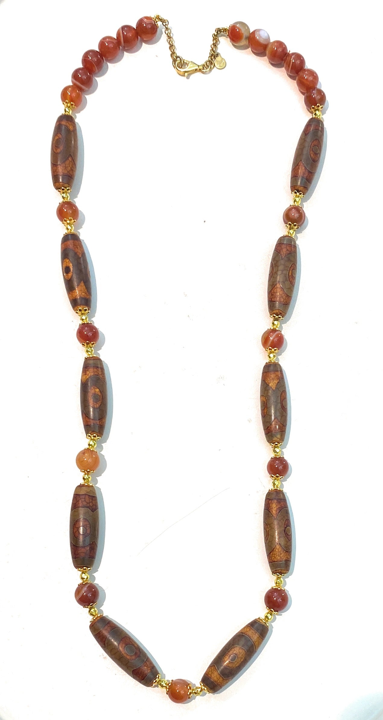Collana agata tibetana ematite gold argento sterling placcato oro giallo
