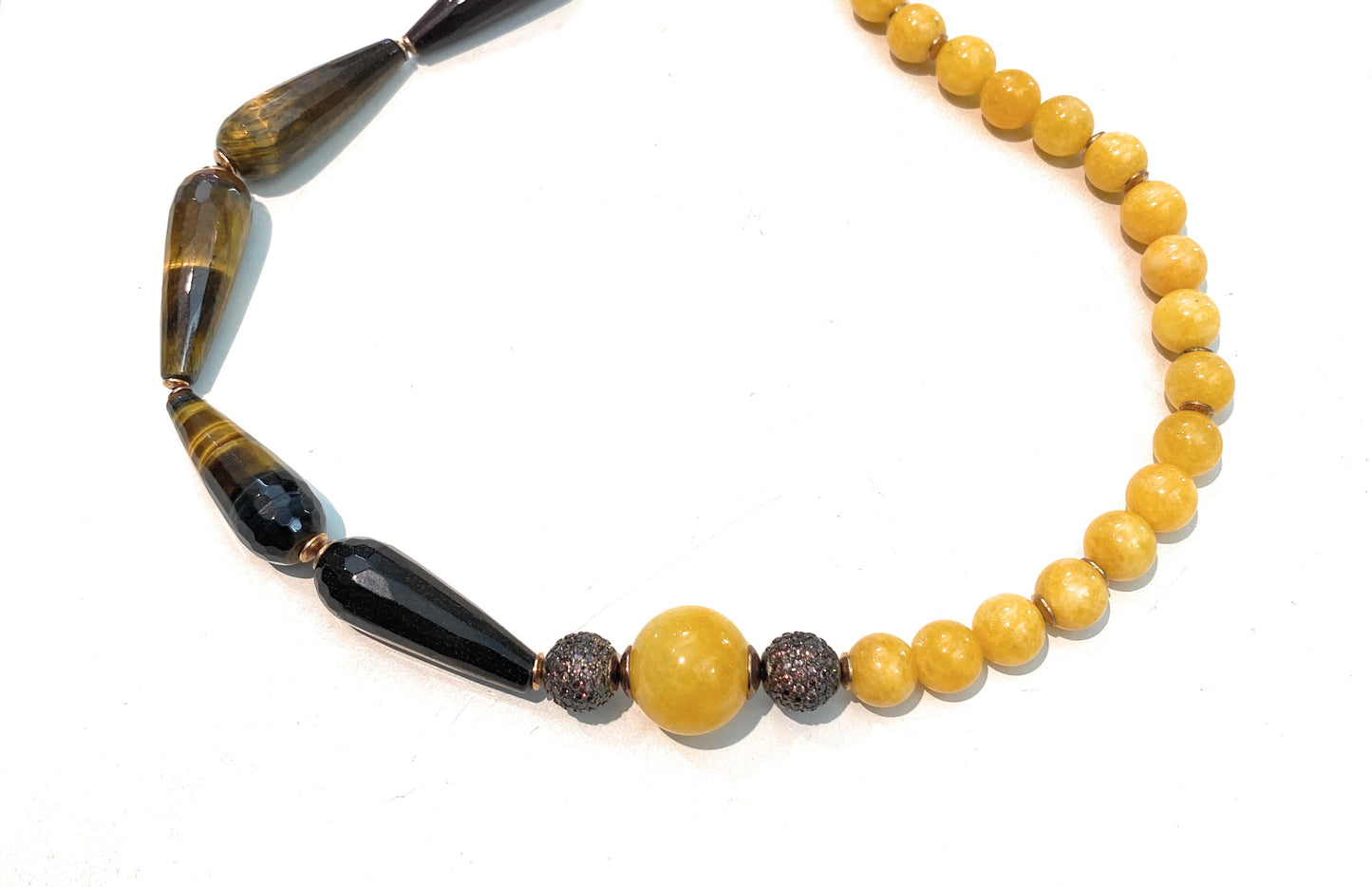 Collana diWa Jewels giada gialla occhio di tigre marrone/giallo gocce argento sterling placcato oro giallo