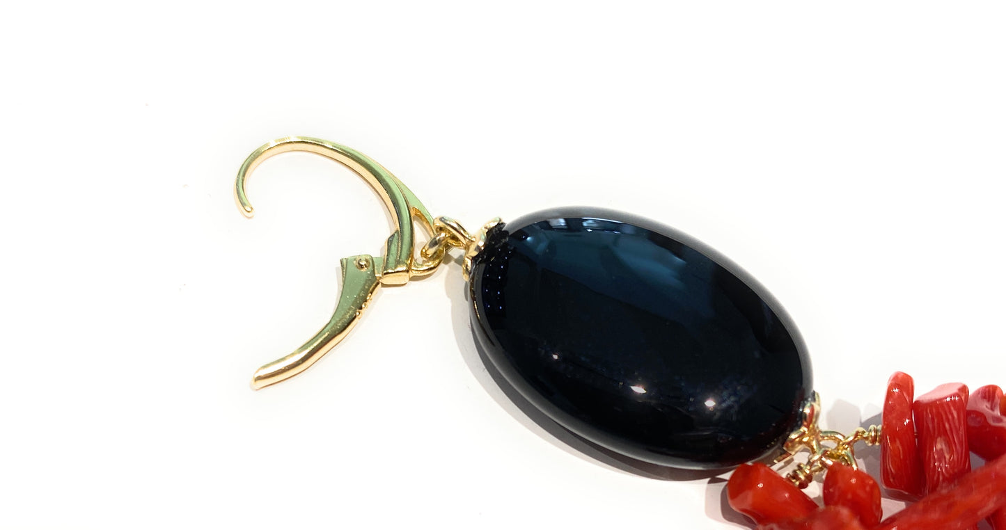 Orecchini onice corallo rosso italiano in argento sterling