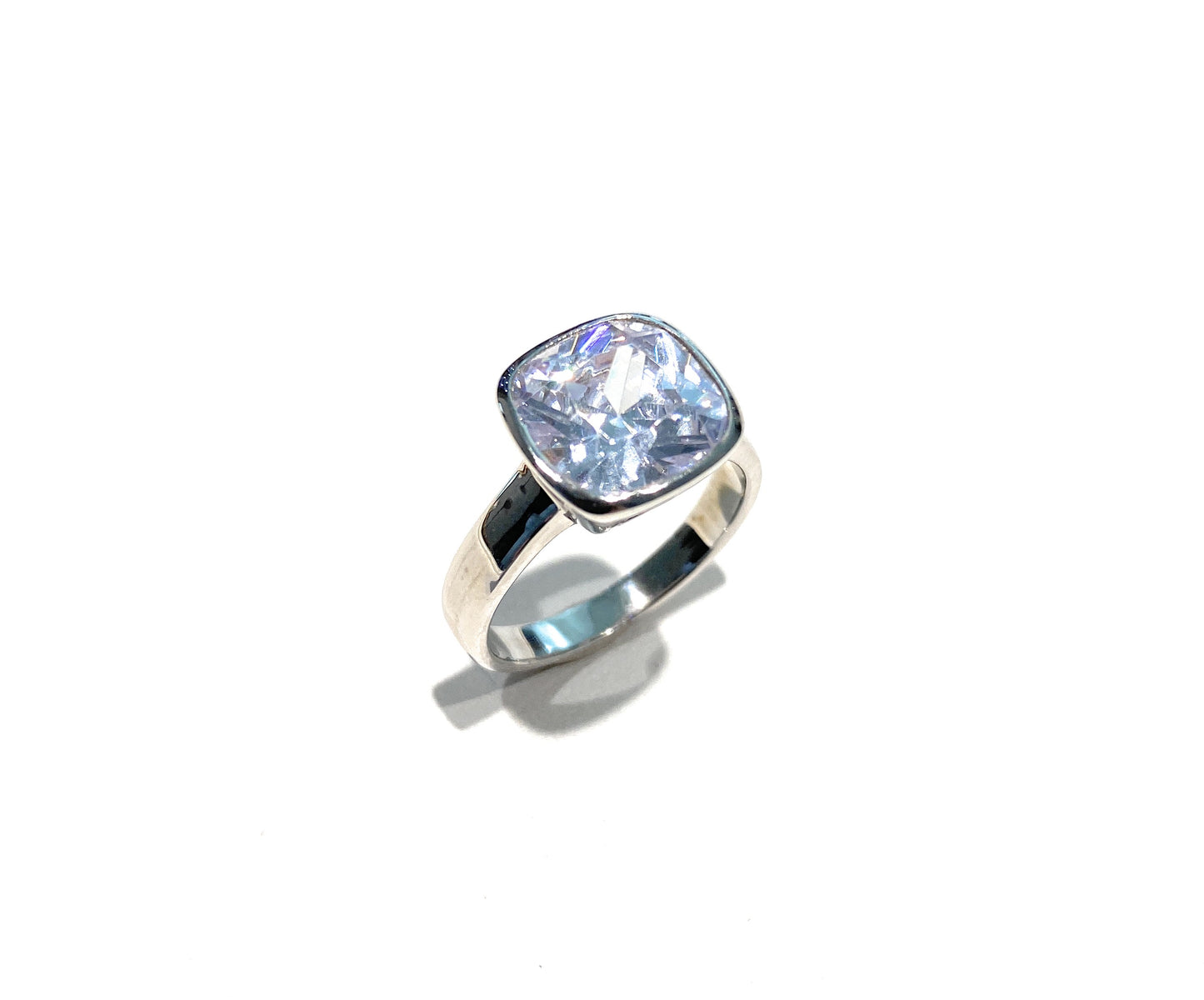 Anello solitario zircone quadrato argento sterling rodio bianco