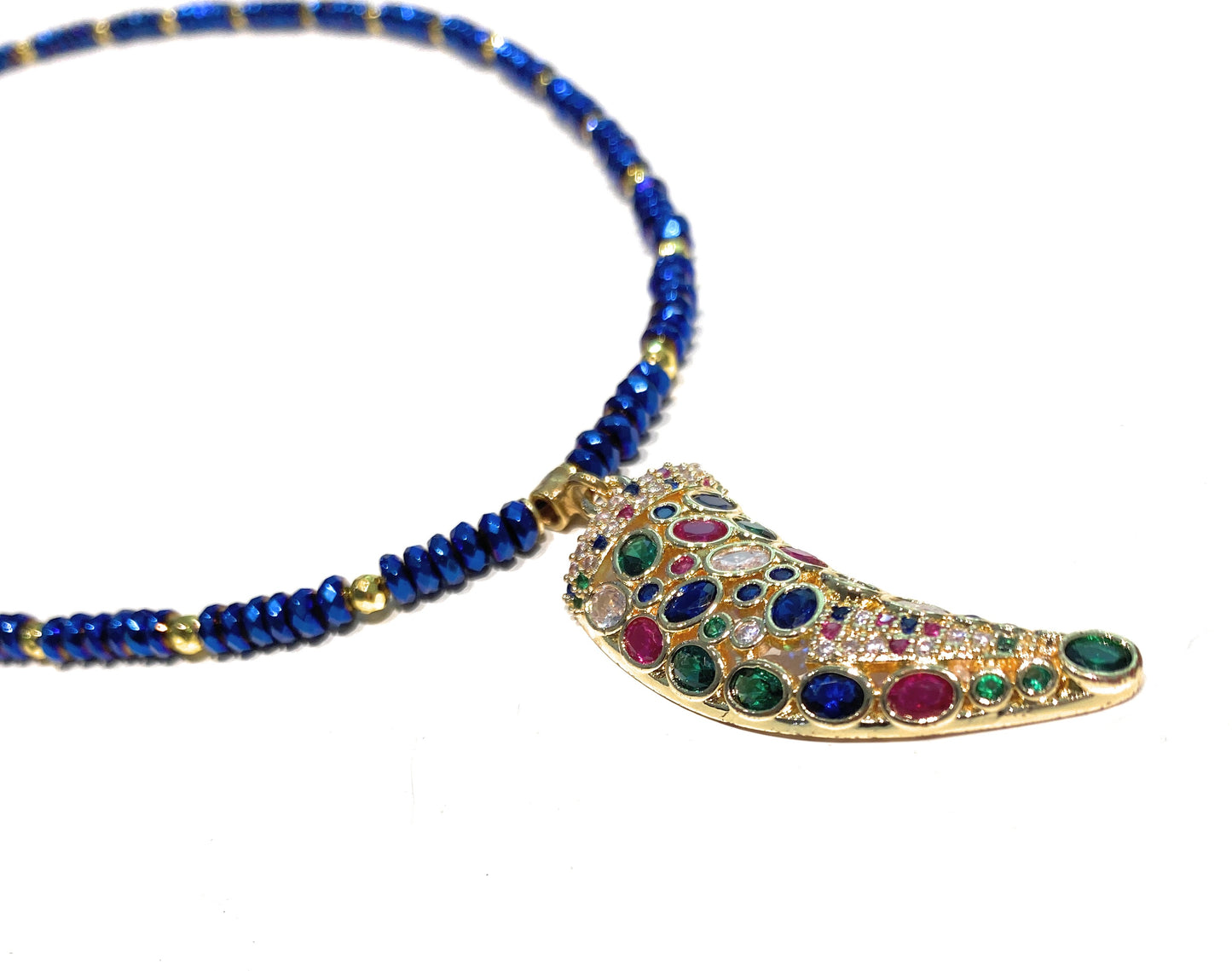 Collarino con ematite pendente cornetto multicolore argento sterling