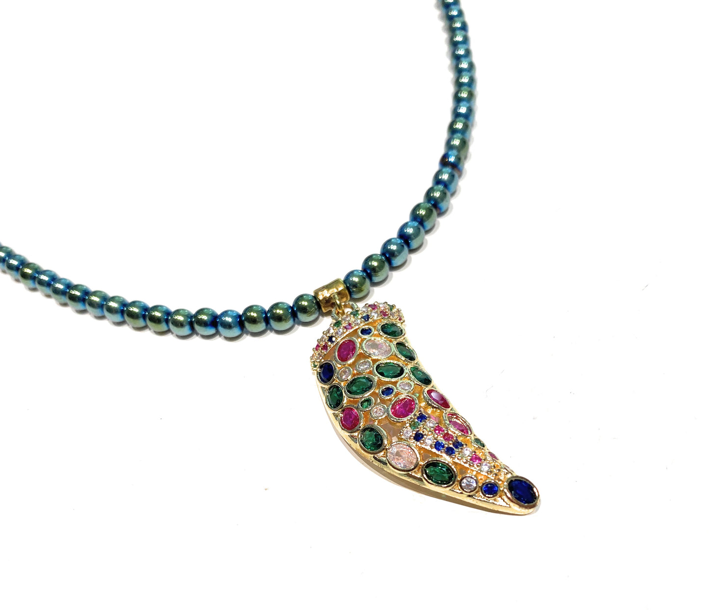 Collarino argento sterling zirconi blu gold cornetto blu