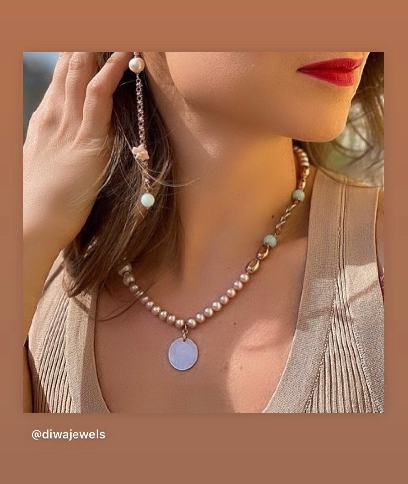 Collana perle fresh water e cuore in argento sterling