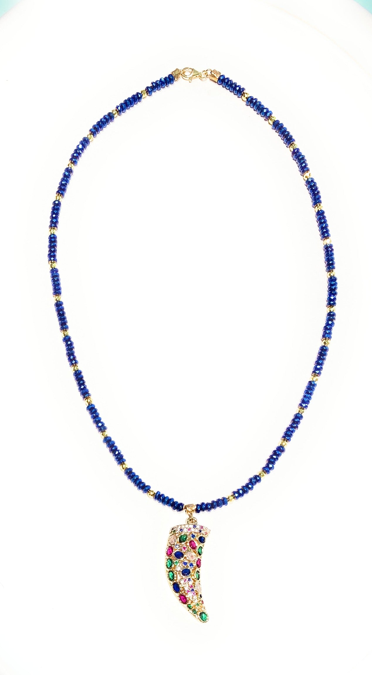 Collarino con ematite pendente cornetto multicolore argento sterling