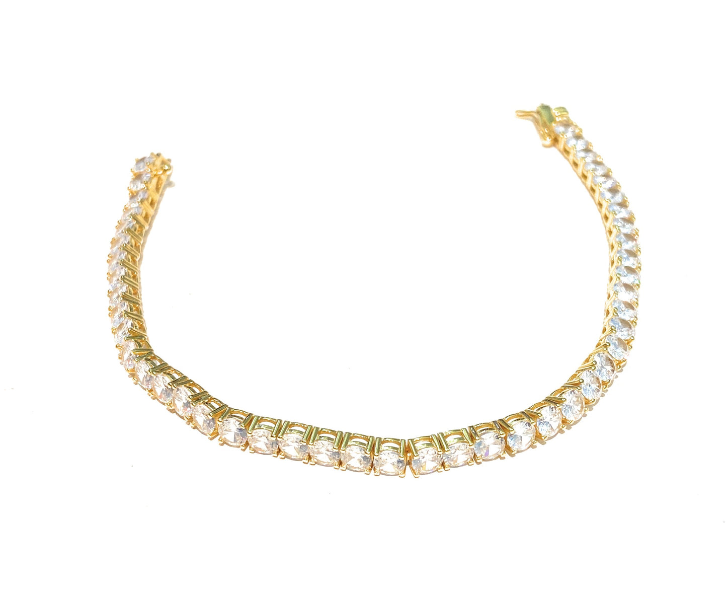 Bracciale tennis zirconi bianchi in argento sterling galvanica gialla