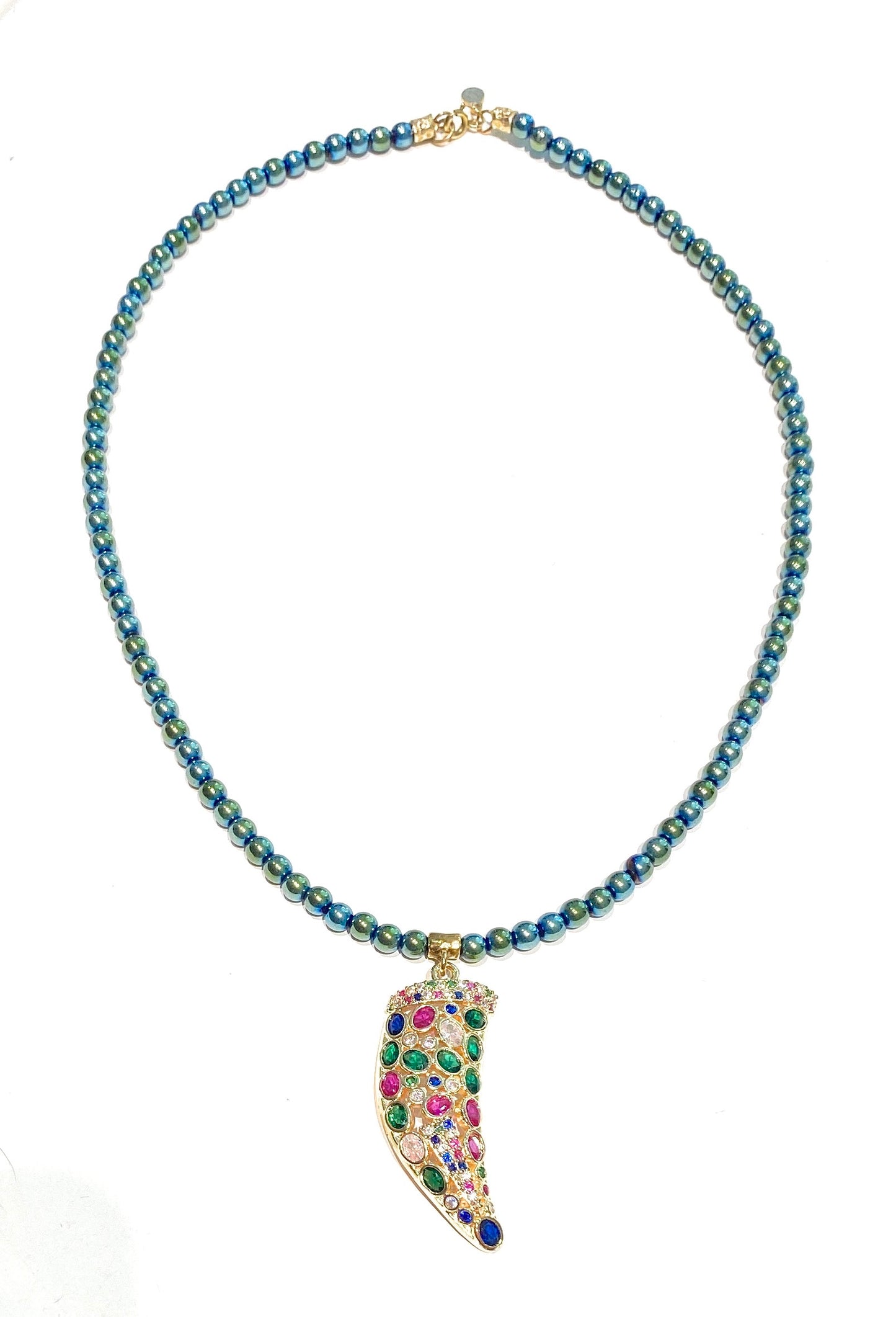 Collarino argento sterling zirconi blu gold cornetto blu