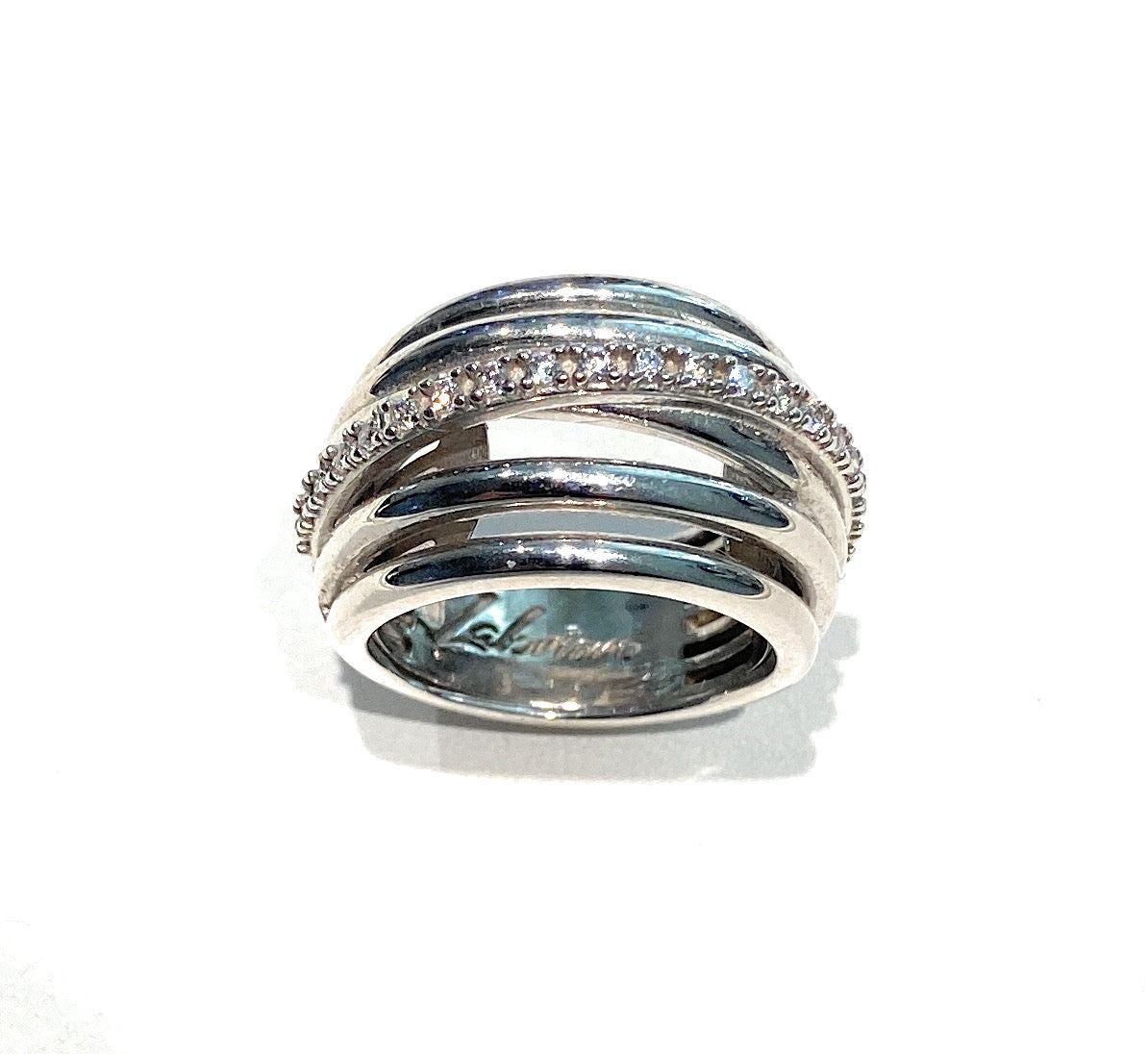 Anello fascia rodio bianco e zirconi