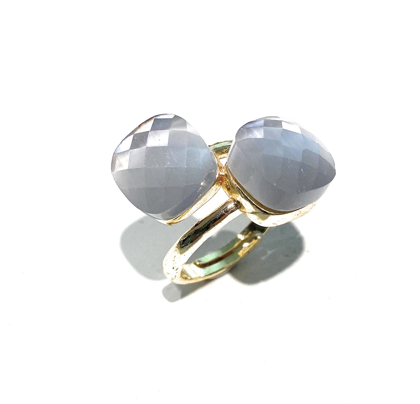 Anello contrarié pietre dure sfaccettate in bronzo galvanica gialla