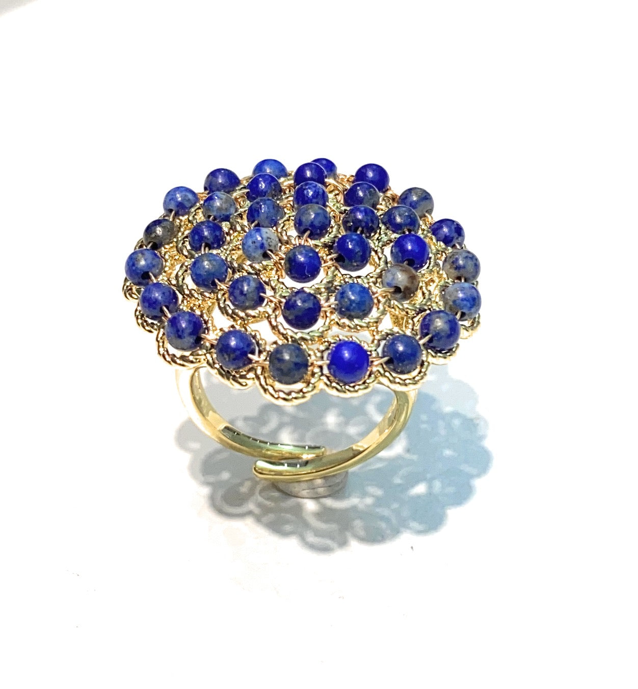 Anello Cocktail Malachite Regolabile – Bronzo Galvanizzato Rodio – diWa Jewels