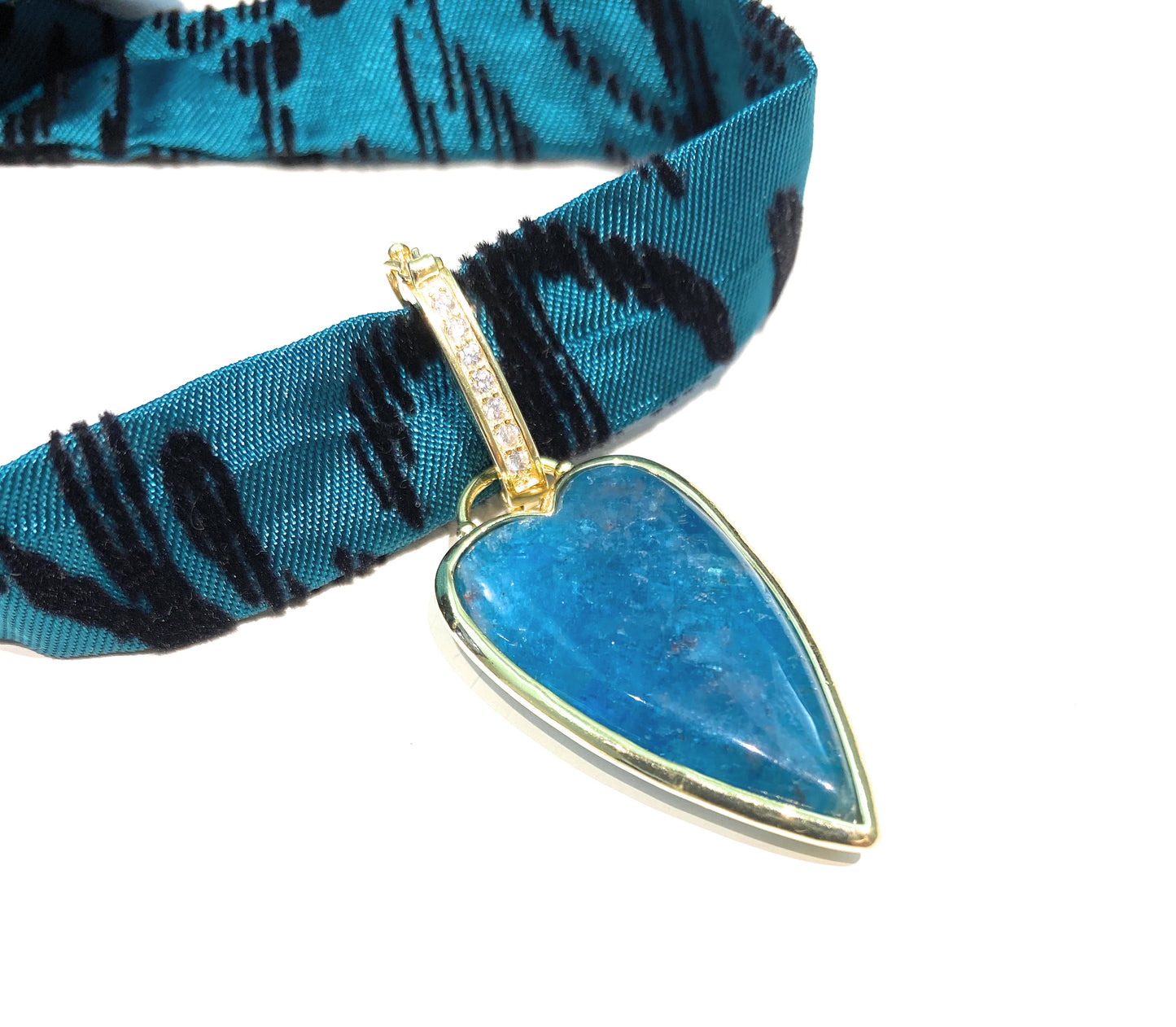 Ciondolo apatite bronzo placcato oro giallo contro maglia apribile zirconi bianchi