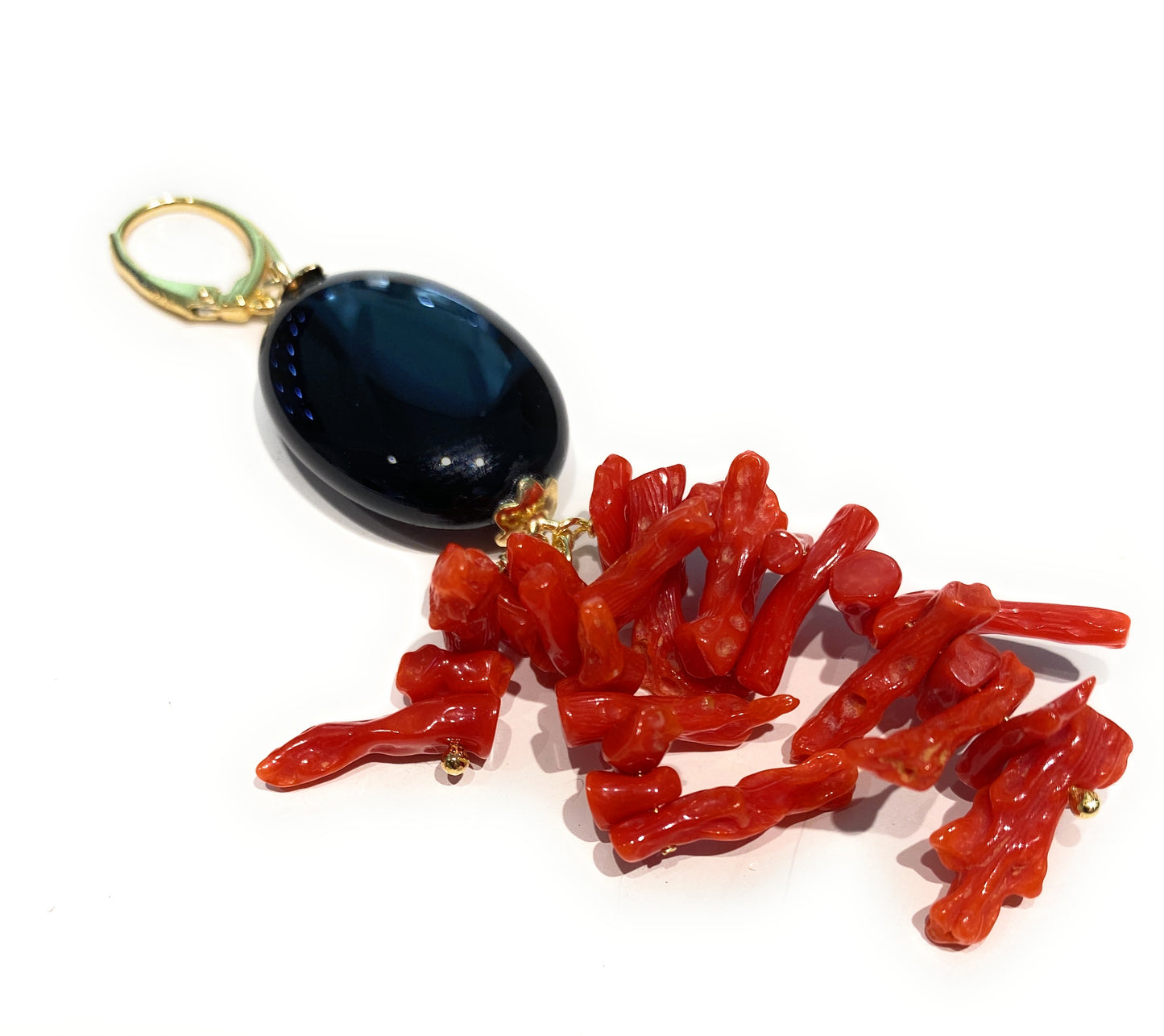 Orecchini onice corallo rosso italiano in argento sterling