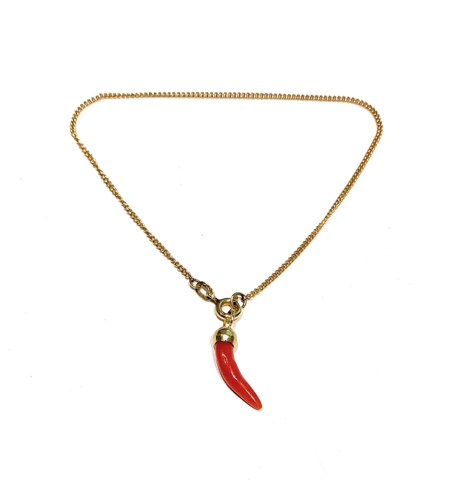 Bracciale portafortuna oro giallo 18 kt cornetto corallo rosso naturale ciondolo