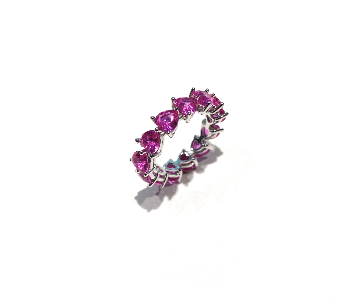 Anello veretta a giro cuori zirconi fucsia pink argento sterling rodio bianco