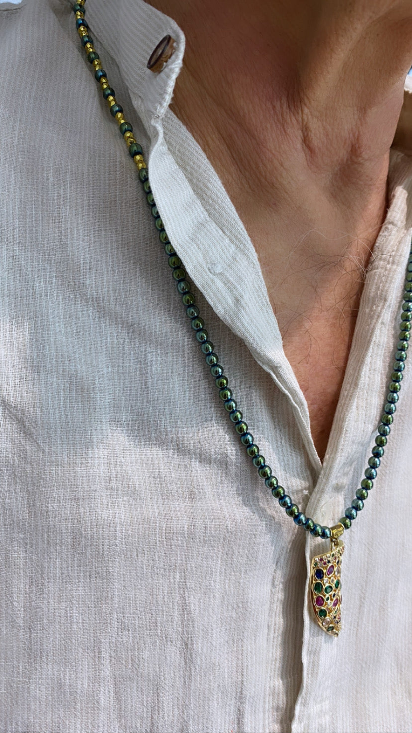 Collarino argento sterling zirconi blu gold cornetto blu